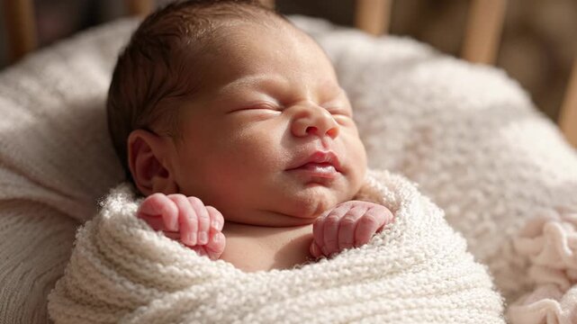 Newborn Baby Infant Sleep Peaceful Serene Tranquil Innocence Soft Blanket Visuals, Capturing Profound Tranquility Serenity in Newborns Gentle Slumber Wrapped in Soft, Textured Blanket