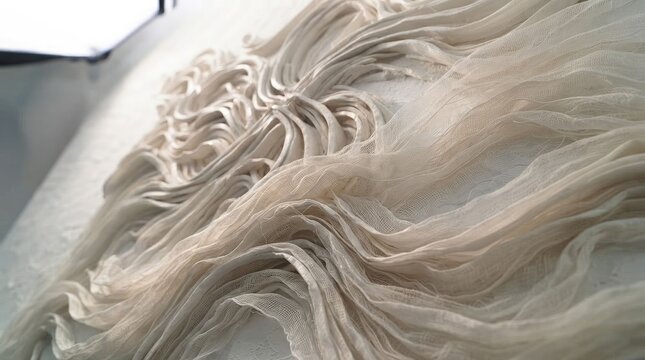 Delicate drapery textiles with soft flowing lines and textures for fashion and interior design inspiration