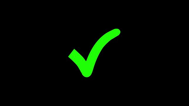 Green CheckMark Animation black Transparent Background. tick check icon animation. checkmark symbol, success, approval, confirmation,complete.