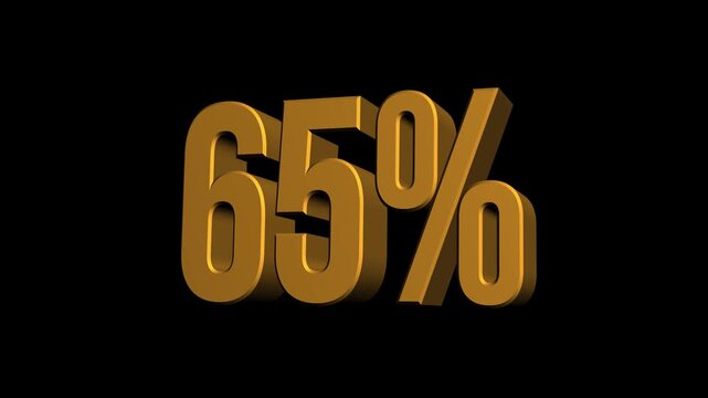 3D golden 65% text animation against dark backdrop