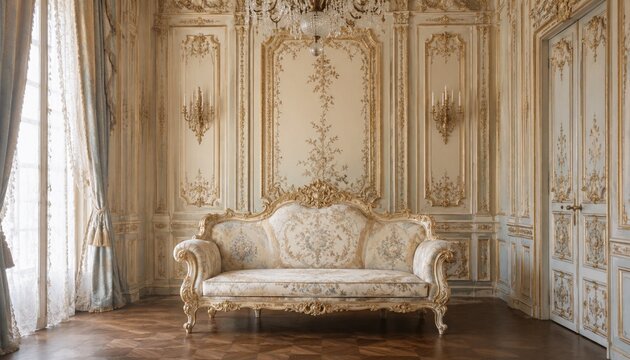 Elegant rococo sofa in ornate gilded interior