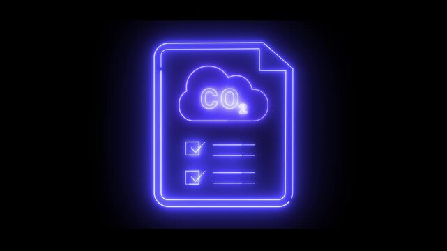 Document icon pulses with CO2 symbol and checkboxes
