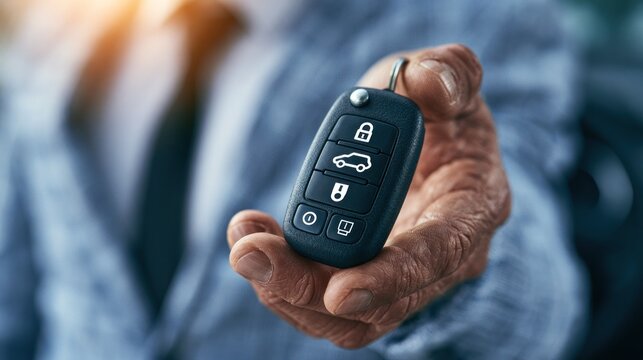 Car key hand holding remote