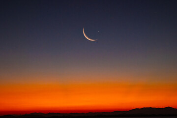 Background night sky of with crescent moon,and stars .Background Greeting card for the holy month of Ramadan of islam  © Media 