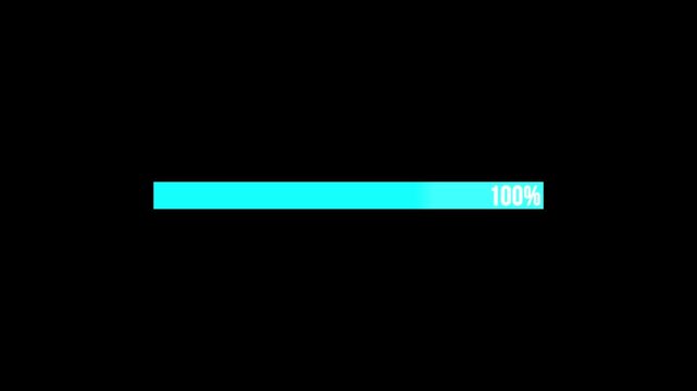 Loading progress bar animation from 0 to 100 percent on black background with smooth 4K motion graphic