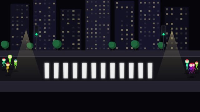 2D Animated Pedestrians at City Crosswalk Motion Graphic