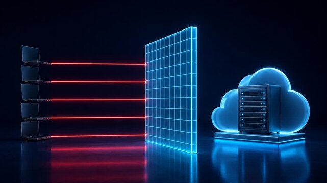 DDoS Attack Traffic Blocked by Firewall Protecting Cloud Server