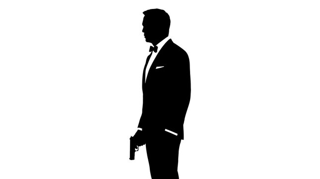 Handgun silhouette of a secret agent in a formal tuxedo