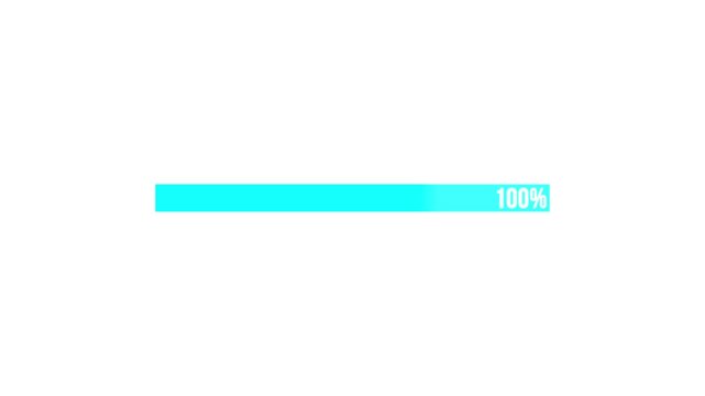 Progress bar loading animation moving from 0 to 100 percent on white background with smooth 4K motion graphic
