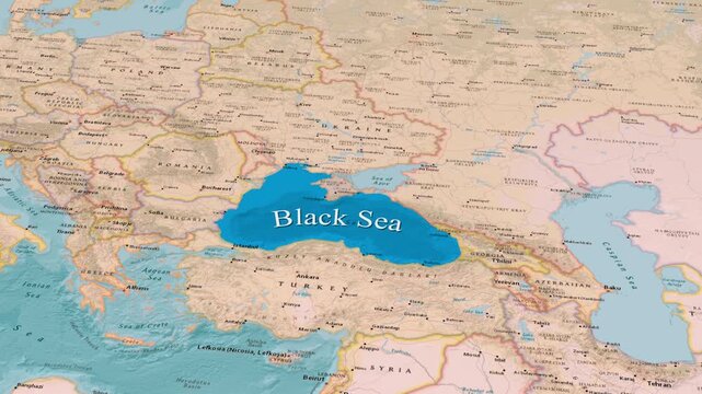 Black Sea Region Map Showing Surrounding Countries And Coastline Animation