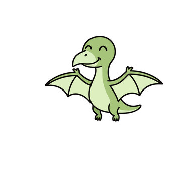 Cute cartoon pterodactyl with wings spread