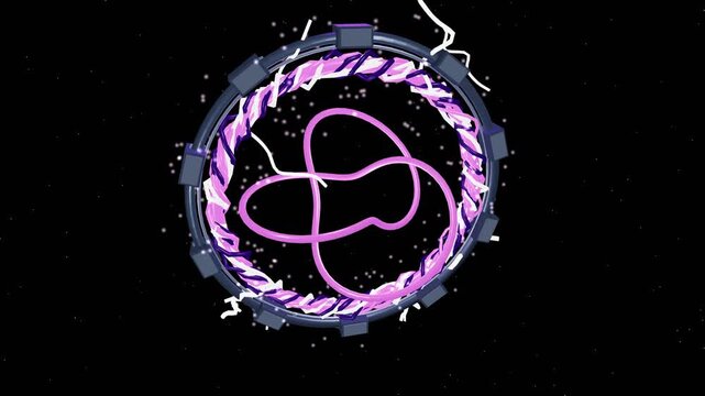 Sci Fi Energy Portal with Purple Glow and Mechanical Ring in Space