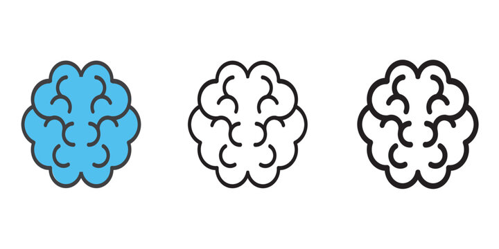 Brain icons vector illustrations in black and blue colors for web and ui designs