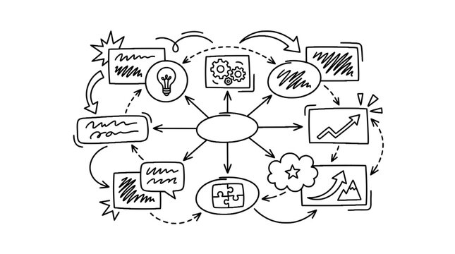 Hand drawn mind map diagram for business workflow and brainstorming