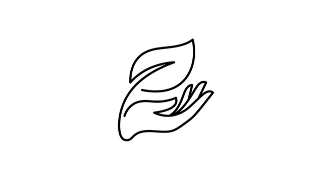 Minimalist monoline vector icon of a hand holding a natural leaf