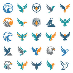Fototapeta premium Eagle Icon Set: Majestic Birds of Prey Collection