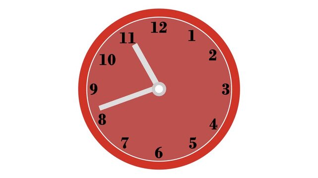 Red Wall Clock Animation with Moving White Hands on White Background
