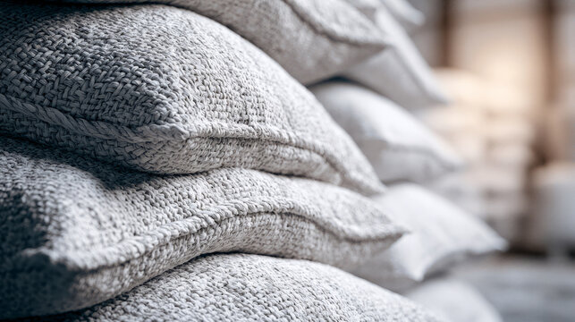 A collection of plush textured throw pillows arranged neatly in a warm and inviting living room setting