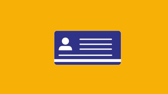 Minimalist blue identification card icon on vibrant yellow background