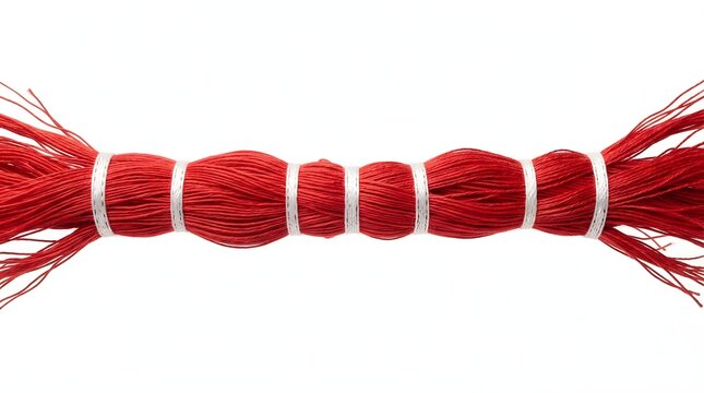 Red thread nerve bundle model representing human nervous system anatomy on white background