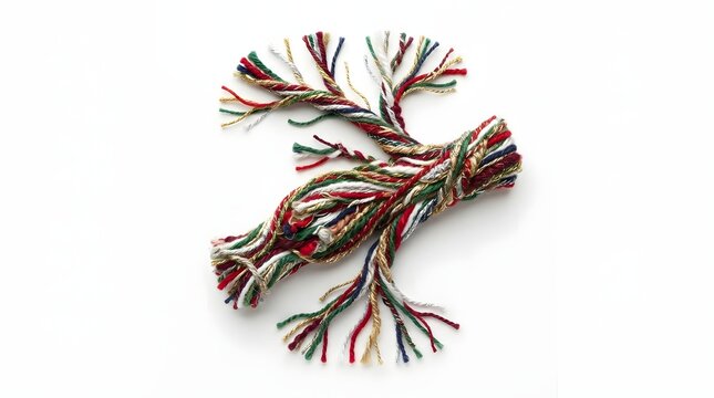 Nerve bundle model made of colorful Christmas yarn isolated on white background.