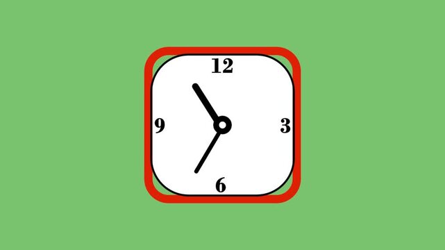 Square Clock Animation with Moving Hands on Green Background