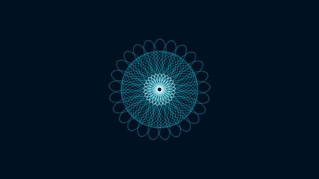 Blueprint Cyan Premium Mathematical Spirograph Mandala Background - 4K Seamless Loop
