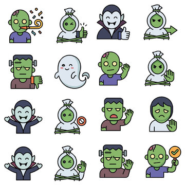 Playful Supernatural Character Emoticons with Pocong Vampire Zombie and Ghost Gestures