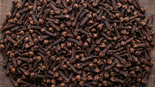 Aromatic dried cloves spice background texture