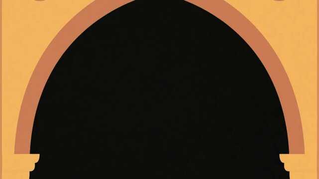 Archway frame silhouette in orange and brown tones stands out against a solid black background creating a minimalist architectural design.