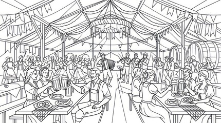 Fototapeta premium Festive people celebrating at a traditional beer festival tent