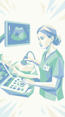 Obraz premium Medical Technician Performing Ultrasound Scan