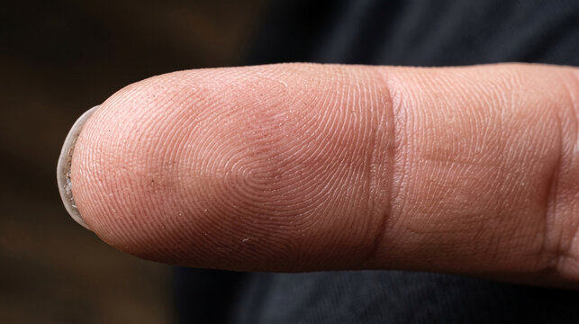 Detailed closeup of a human finger showing skin texture and ridges
