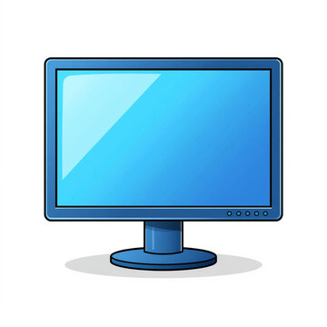 Modern Blue LCD Computer Monitor Screen Vector Illustration Isolated on White