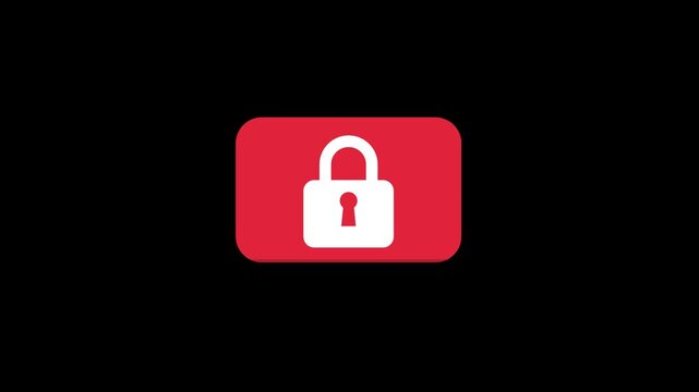 Hand Cursor Clicks A White Padlock Button, Shackle Rotates Shut And Crimson Floods The Plate 4K UHD Luma Key Screen Blend Overlay