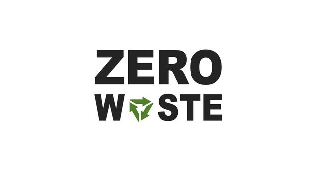 Minimal zero waste logo animation featuring a precise green folded recycling symbol rotating clockwise in a continuous circular flow, seamlessly replacing the letter A in the WASTE typography.