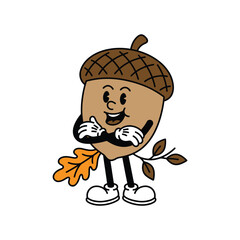 Retro mascot character of a happy acorn with arms crossed. © Monstar Studio