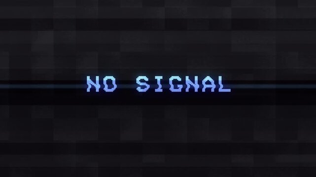 Vintage no signal screen with digital noise and flickering glitch effects for retro background.