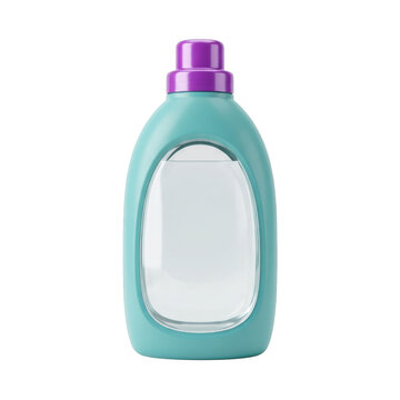 Turquoise laundry detergent plastic bottle with purple cap as isolated on transparent background