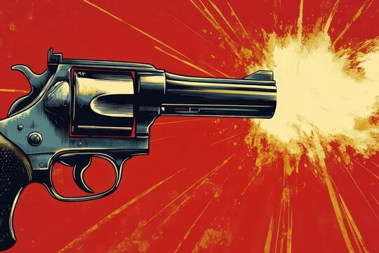 A close-up depiction of a revolver firing.
