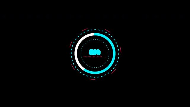 Smooth deterministic 10s futuristic cyberpunk HUD circular loader with 4K resolution and transparent background.