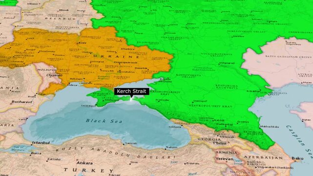 Kerch Strait Map Between Crimea And Krasnodar Region Animation.