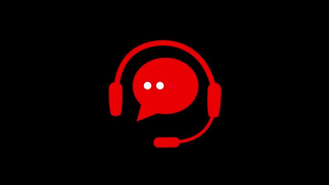 glow rad Customer support icon in Editable stroke icon animation . Headset with chat bubble for help service and call centre Support on black background