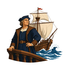 Columbus Day Christopher Columbus Sailing Ship Vector Illustration © Sohale