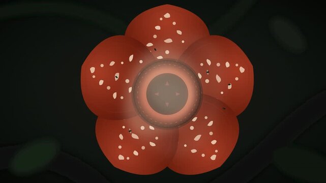cinematic animation of a blooming Rafflesia arnoldii releasing odor to attract insects.