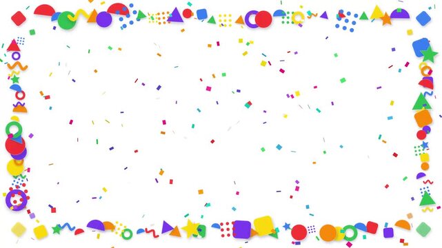 Colorful Geometric Shape Border with Falling Confetti Animation