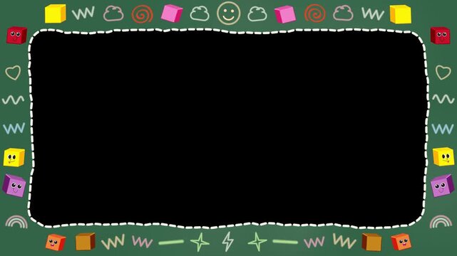 Hand Drawn Chalkboard Frame with Animated Colorful Doodle Border
