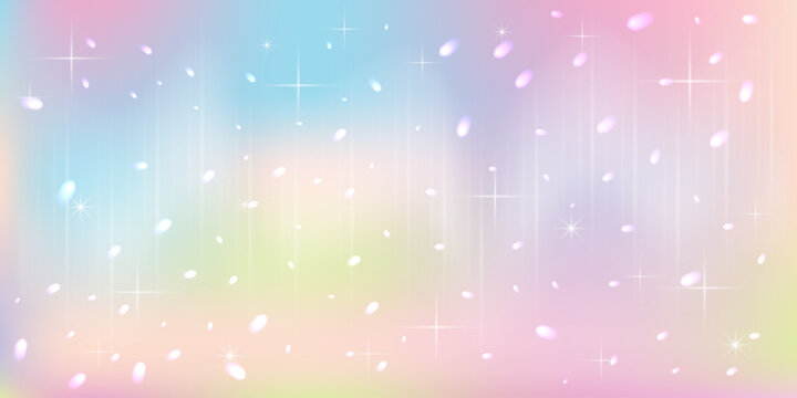 Soft rainbow pastel gradient with glowing sparkles and dreamy light effects creating a magical abstract backdrop with copy space. Stock vector illustration in flat style.
