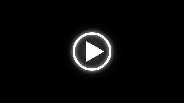 white glow video play button icon animation screen black