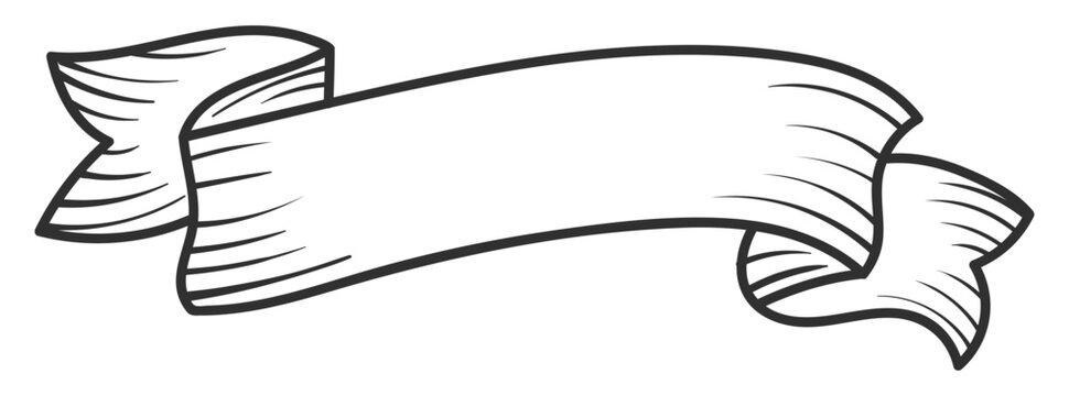 Hand drawn comic style empty ribbon scroll banner design element.